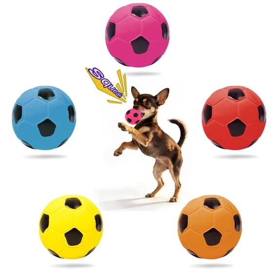 2'' Squeak Latex Dog Toy Football Chew Fetch Throw Ball for Medium Dogs Interactive Play-5pcs