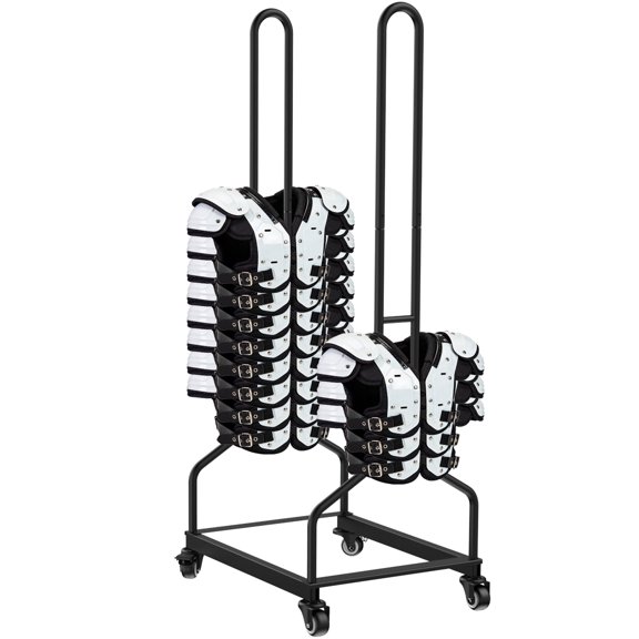Heavy Duty Steel 2-Stack Football Shoulder Pad Rack with Lockable Wheels, Large Capacity Sports Equipment Storage Rack for Locker Room and Team Training Facilities