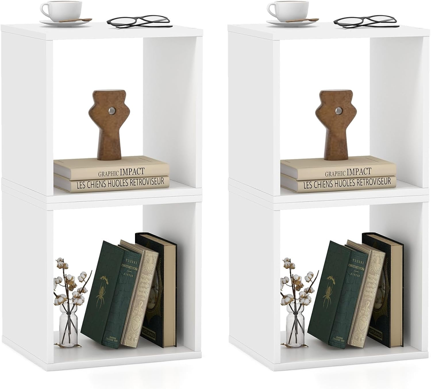 2 Stackable Bookshelf Cubes, Cubical Storage Organizer with 2 Removable ...