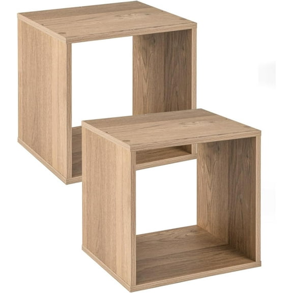 2 Stackable Cubes Bookcase, Wooden Cubby Storage Organizer with Anti-Tipping Device, Small Book Shelf for Small Space, Combination Square Bookshelf Cubes (1, Natural)