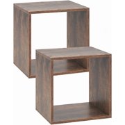 2 Stackable Cubes Bookcase, Wooden Cubby Storage Organizer with Anti-Tipping Device, Small Book Shelf for Small Space, Combination Square Bookshelf Cubes 1, Rustic Brown