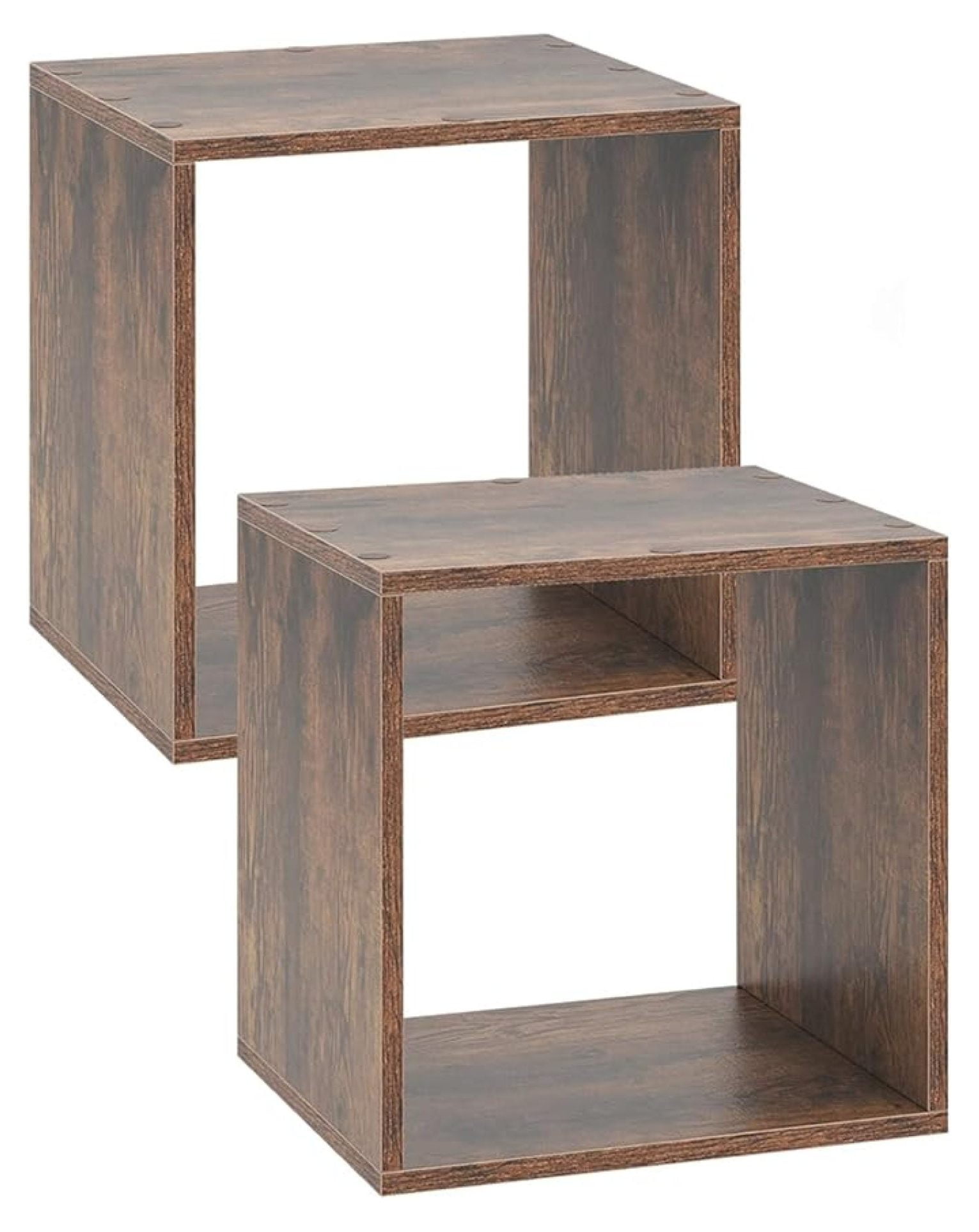 2 Stackable Cubes Bookcase, Wooden Cubby Storage Organizer with Anti-Tipping Device, Small Book Shelf for Small Space, Combination Square Bookshelf Cubes (1, Rustic Brown)