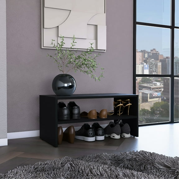 2 Stackable Shoe Rack For Bedroom, 23" Wide, Black, Beautiful, Particle Board Black Wide Bedroom Holder, Stackable, Fashion,