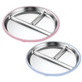 thumbnail image 1 of 2PCS Stainless Steel Kids Plates 9 Inch Toddler Divided Plates with Removable Silicone Sleeves 4 Suction Cups,2 * Stainless Steel Kids Plates,Blue & Pink, 1 of 4