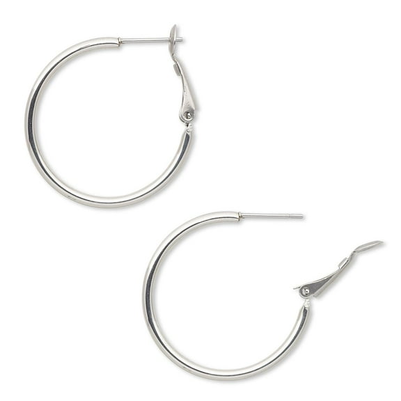 2 Stainless Surgical Steel Hoop Earrings with Hinged Leverback Latch (30mm (1 3/16 inch))