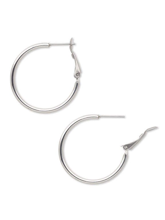 2 Stainless Surgical Steel Hoop Earrings with Hinged Leverback Latch (30mm (1 3/16 inch))