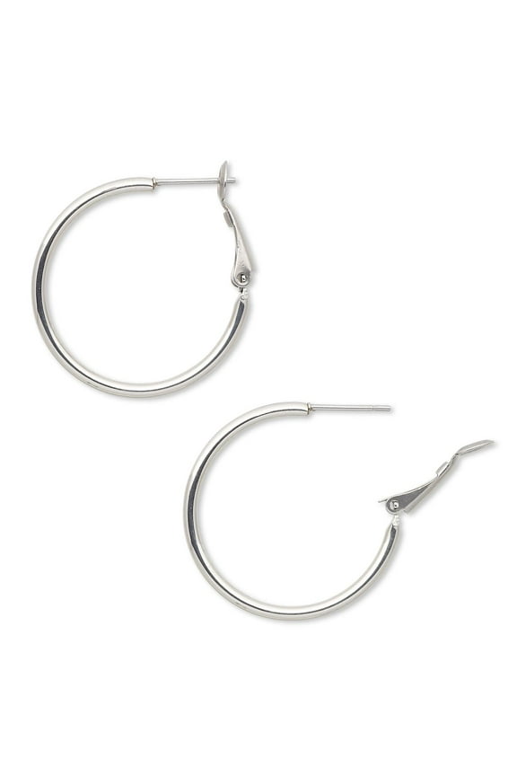 2 Stainless Surgical Steel Hoop Earrings with Hinged Leverback Latch (30mm (1 3/16 inch))