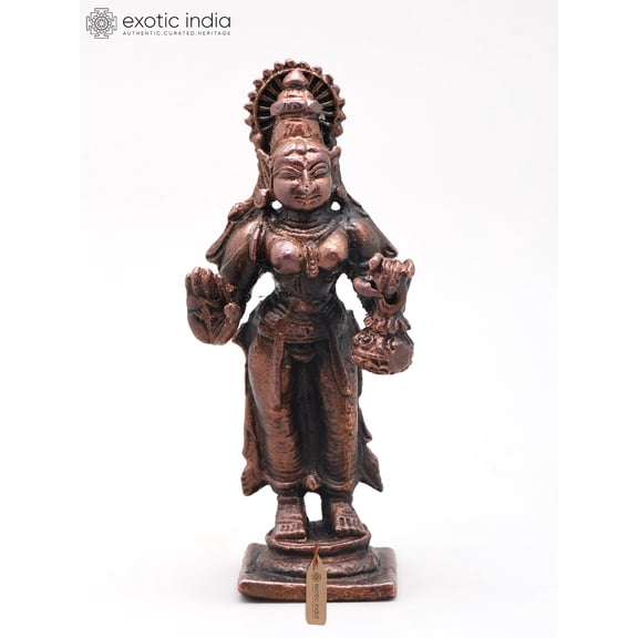 2" Standing Goddess Lakshmi with Kalash | Copper Statue