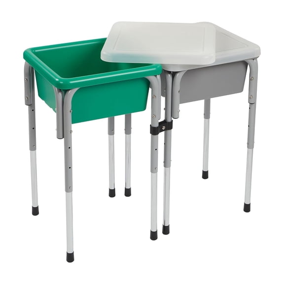 2-Station Sand and Water Adjustable Play Table, Sensory Bins, Grey/Emerald