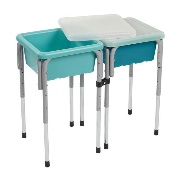 2-Station Sand and Water Adjustable Play Table, Sensory Bins, Seafoam/Turquoise
