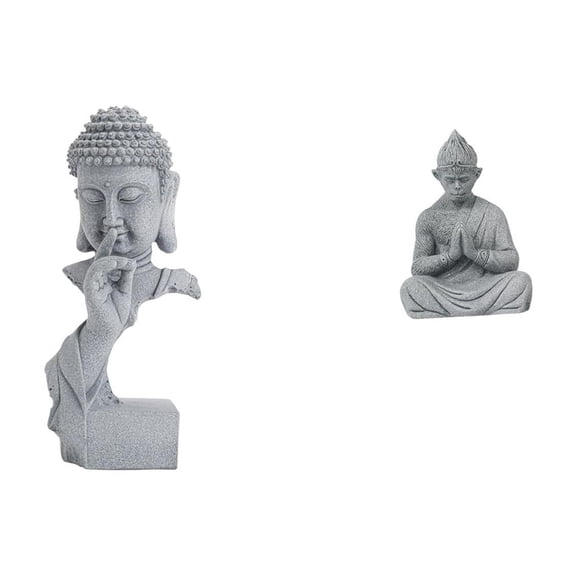 2 Statues Buddha Gautama Monkey Resin Decorative Sculptures for Home Hotel Garden Meditation Space