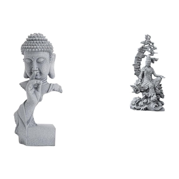 2 Statues Buddha Sculpture Gautama Buddha Figurine Resin Construction for Meditation Room Garden Office