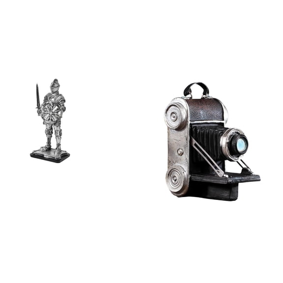2 Statues Camera Figure Knight Ornament Resin Craft for Living Room Office Desk Entryway Decor