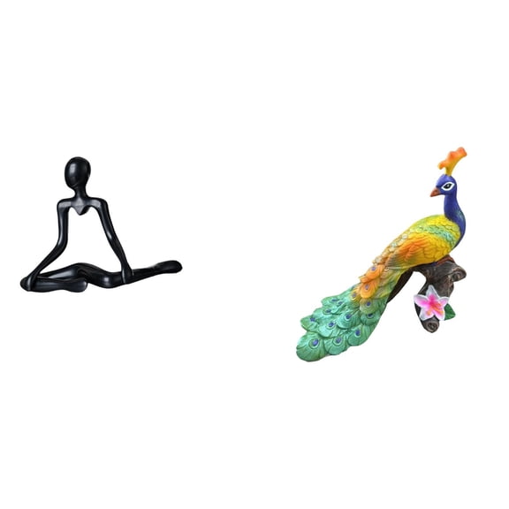2 Statues Desktop Figurine Decorative Peacock Sculpture Resin Material for Entrance Bedroom Housewarming Decor