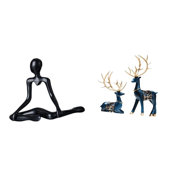 2 Statues Elk Deer Figurine Home Decor Thinker Abstract Sculpture Resin Material for Bedroom Entrance Display