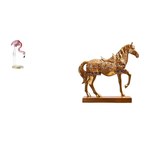 2 Statues Flamingo Horse Figurine Outdoor Resin Construction Ornament for Home Office Garden Decor