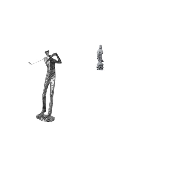 2 Statues Golfing Figurine Guan Yin Sculpture Resin Material Collectible Artwork for Home Office Display