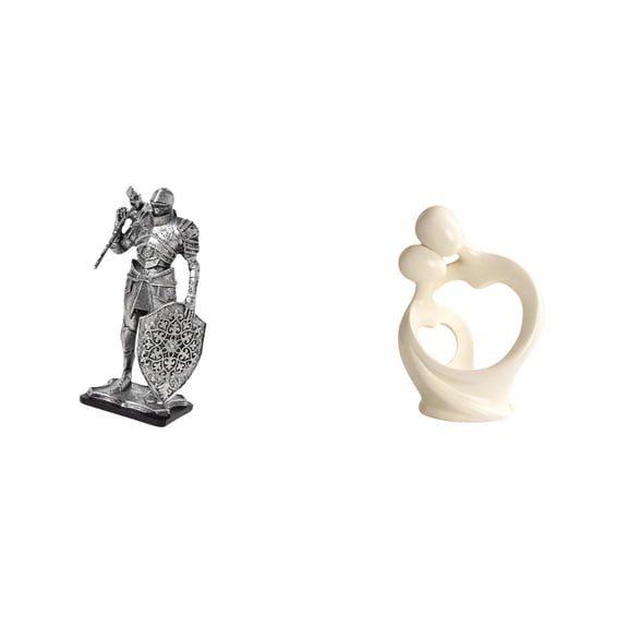 2 Statues Knight Figurine Abstract Resin Sculpture Modern Desk Art for Living Room Office Entryway