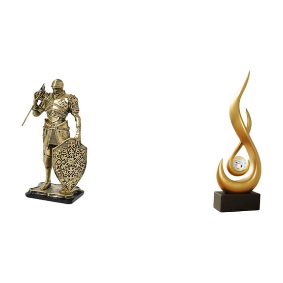 2 Statues Knight Sculpture Abstract Flame Ornament Resin Construction Art Decor for Office Living Room Shelf Tabletop