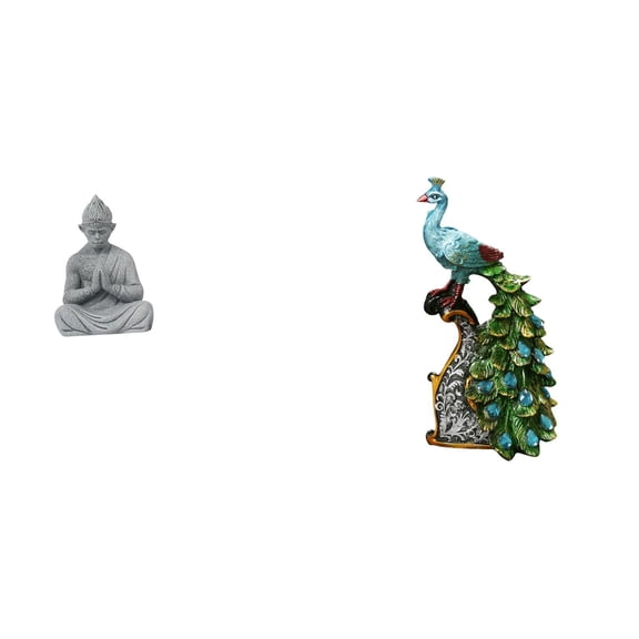 2 Statues Monkey Buddha Peacock Figurine Resin Material for Home Hotel Garden Meditation Space