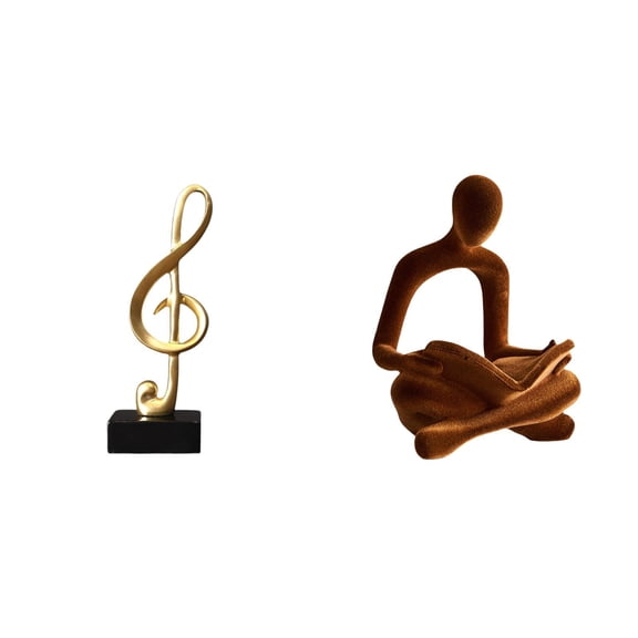 2 Statues Music Note Sculpture Abstract Thinker Figurine Resin Material for Living Room Shelf Housewarming Gift