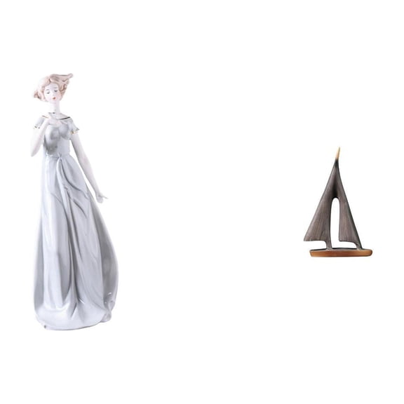2 Statues Sailboat Sailing Ship Figurine Resin Decorative Accents for Living Room Bedroom Office Mantel