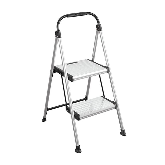 2 Step All Aluminum Step Stool: Silver, 225 lb Capacity, No Assembly, Lightweight Stepping Stool for Adults