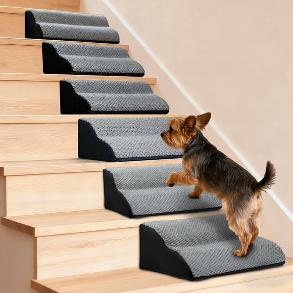 2-Step Dog Ramp for Stairs, Non-Slip Dog Stair Ramp, Stair Wedges for Dogs with Self-Sticky Pads to Fix, Low-Angled Pet Steps, for small/medium dogs, puppies, and aging pets needing joint care