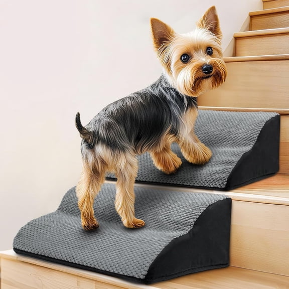 2-Step Dog Ramp for Stairs, Non-Slip Dog Stair Ramp,Stair Wedges for Dogs with Self-Sticky Pads to Fix, Low-Angled Pet Steps, for small/medium dogs, puppies, and aging pets needing joint care(2-Pack)