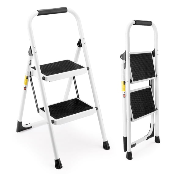 2 Step Folding Ladder Stool with Anti-Slip Pedal Lightweight - Compact Design for Home Garage Outdoor