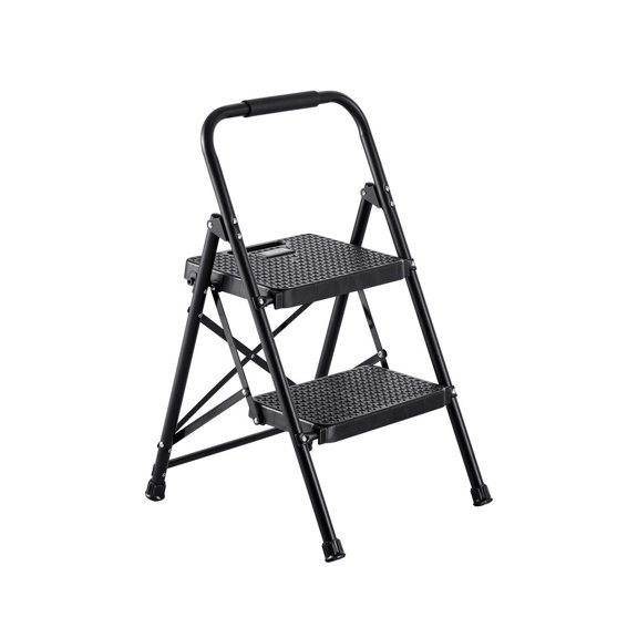 2 Step Folding Ladder Stool with Anti Slip Pedal and Handgrip 600 lbs Capacity Lightweight Steel Portable for Kitchen Home Office Black