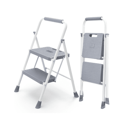 2-Step Folding Step Ladder — Heavy-Duty Steel Stool with Anti-Slip Treads & Handrails