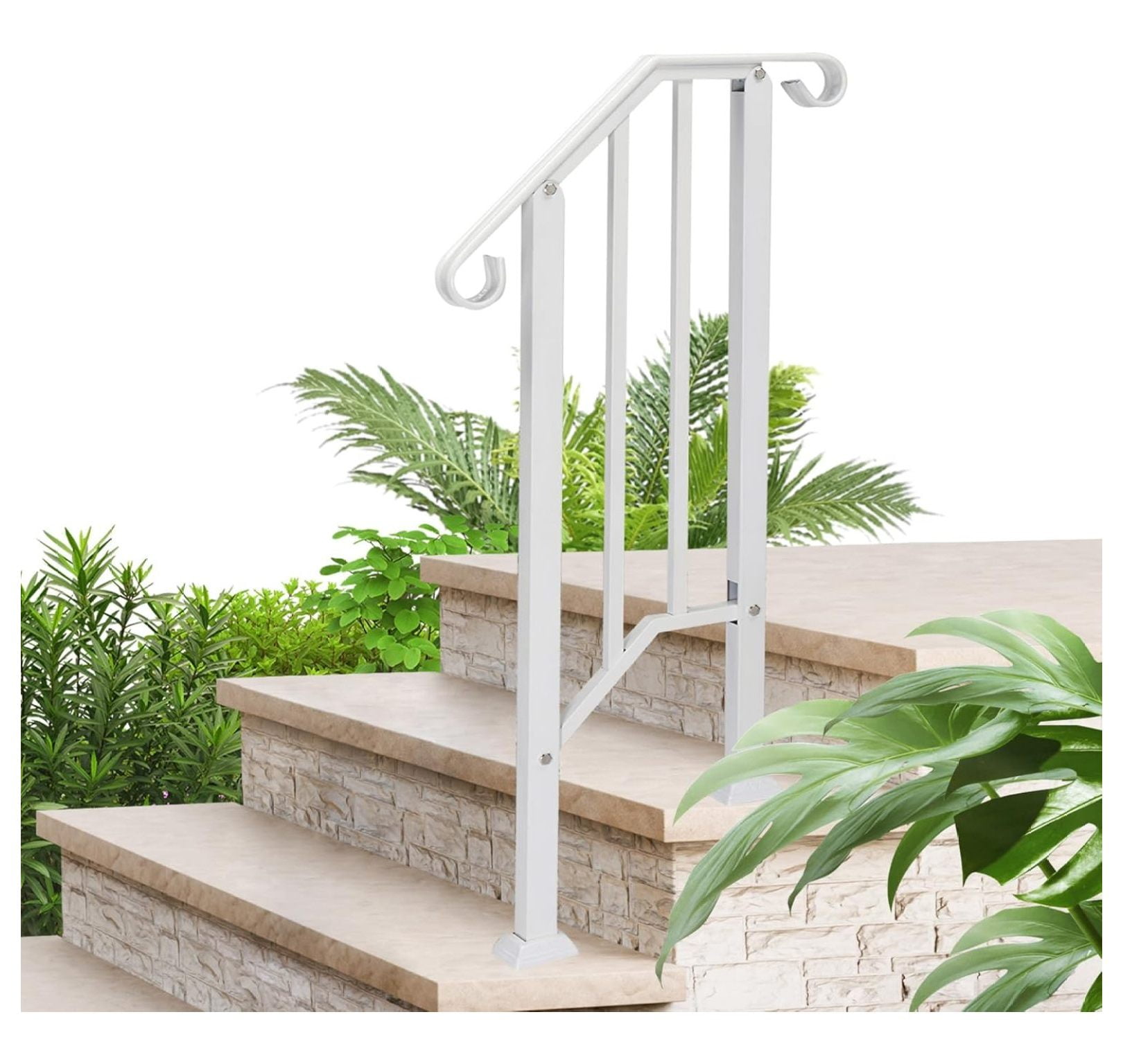 Two Step Hand Railing 2 Step Handrails for Outdoor Steps, Wrought Iron Stair Railing Fits 1 ...