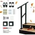 thumbnail image 1 of 2-Step Handrails for Outdoor Steps, HandRail Fit 1 or 2 Steps Outdoor Stair Railing Deck Handrail Black Wrought Iron Hand Rails Kit, 1 of 7