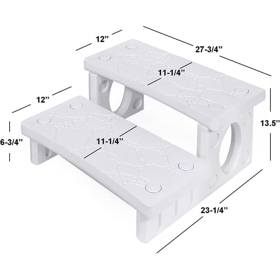 2-Step Heavy Duty Plastic Resin Spa Steps for Hot Tub Pool Outdoor Use Weatherproof White