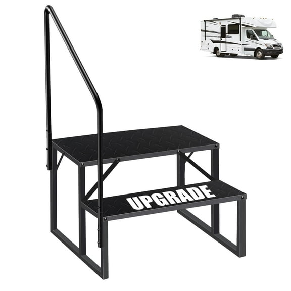 2-Step Heavy-Duty RV Stairs with Handrails, Non-Slip Mats - Portable for Camper, Hot Tub, Porch & Pool (660Lbs Capacity)