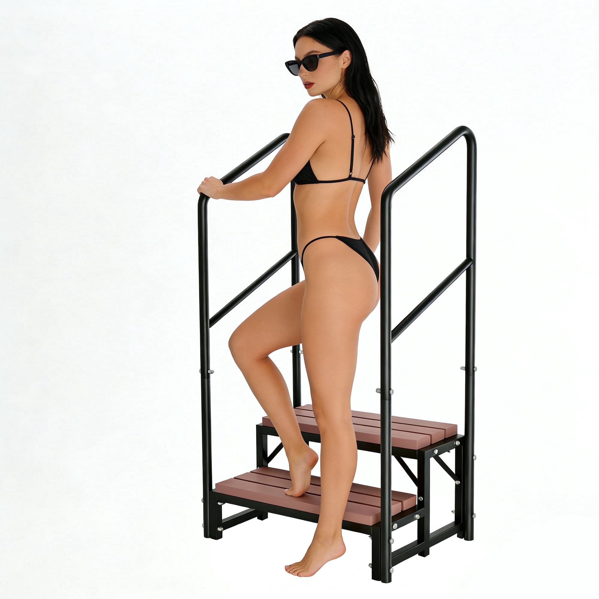 2 Step Hot Tub Steps with Dual Handrails, 400 lbs Heavy Duty Spa Steps, Non-Slip Outdoor Pool & RV Stairs
