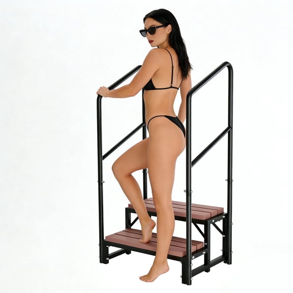 2 Step Hot Tub Steps with Dual Handrails, 400 lbs Heavy Duty Spa Steps, Non-Slip Outdoor Pool & RV Stairs