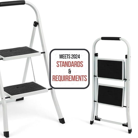 2-Step Ladder, 350 LBS Capacity Folding Step Stool  Anti-Slip Wide Steps & Handgrip  Certified Lightweight & Durable Steel Stepping Stool for Kitchen, Home, Office & Garage