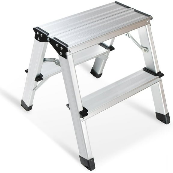 2 Step Ladder, Aluminum Folding Step Ladder, Portable Small Kitchen Step Stool, Lightweight with Widen Pedals by, Solid Handy Metal Step Stool for Home, Kitchen, RV, SUV, Garage, 330lbs