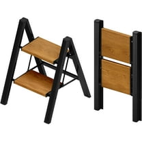 2 Step Ladder,Aluminum Lightweight Folding 2 Step Stool with Anti-Slip Wide Pedal, 330lbs Capacity Step Ladder for Household,Kitchen,Office - BlackWoodgrain