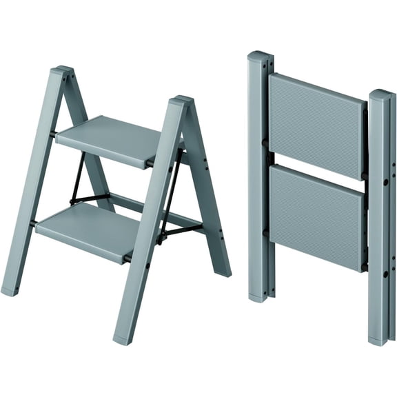 2 Step Ladder,Aluminum Lightweight Folding 2 Step Stool with Anti-Slip Wide Pedal,330lbs Capacity Step Ladder for Household,Kitchen,Office - Serene Blue