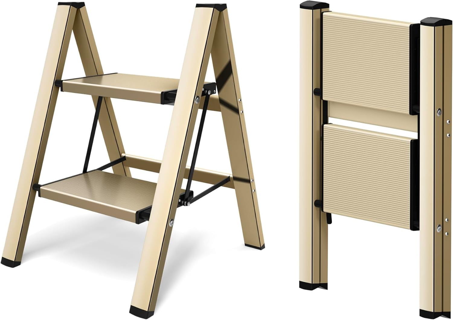 2 Step Ladder, Aluminum Lightweight Folding 2 Step Stool with Anti-Slip ...
