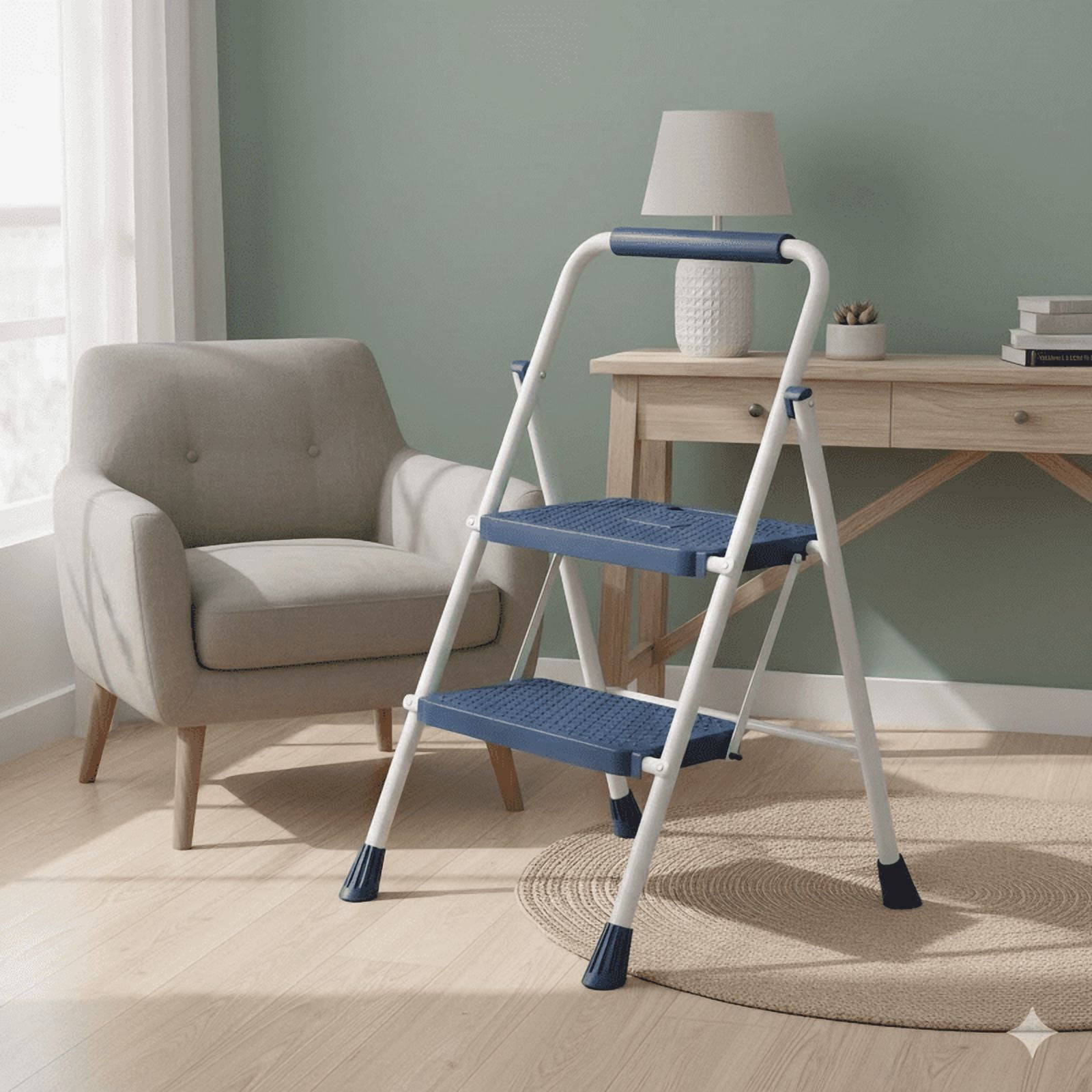 2 Step Ladder, Foldable Lightweight Step Stool, Anti-Slip Pedal, Rubber ...