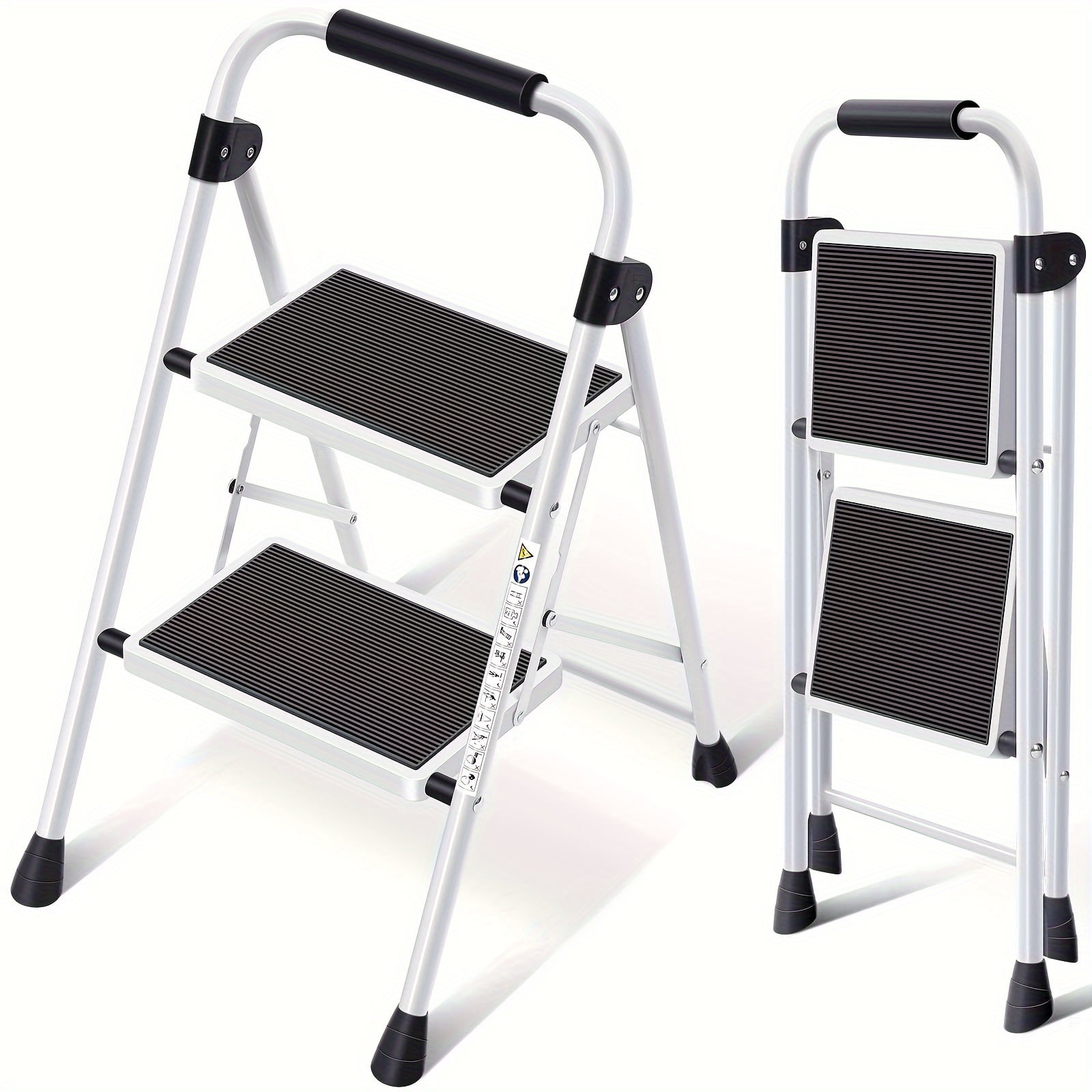 2 Step Ladder, Folding Ladder With Non-Slip And Wide Pedal, Small ...