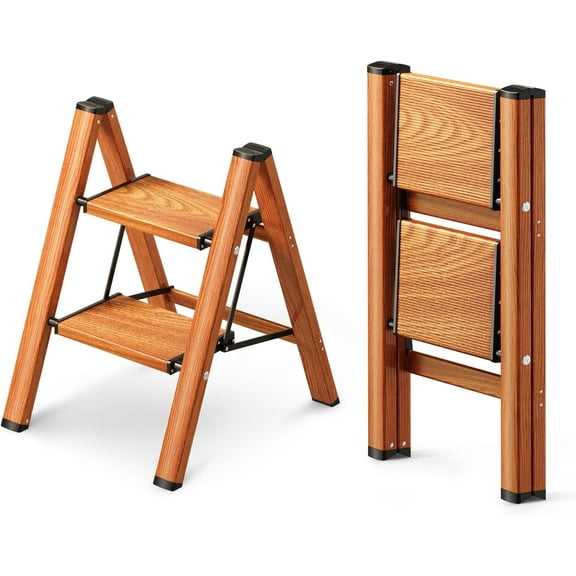 2 Step Ladder, Folding Step Stool with Anti-Slip Wide Pedal, Aluminum Material Lightweight Yet Sturdy, 300 Lbs Load, Cute Modern Apperance for Indoor Household Spaces