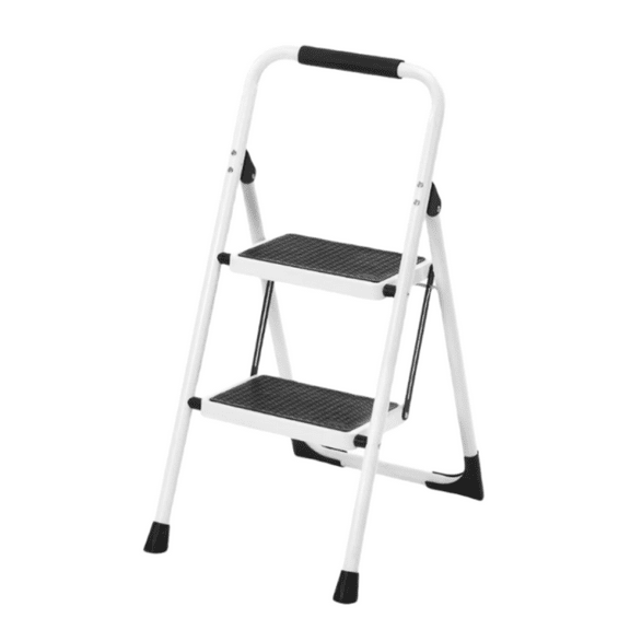 LuckyNote 2-Step Folding Ladder with Handrail, 330 LB Capacity Non-Slip Safety Step Stool, Wide Pedal for Kitchen & Household, White
