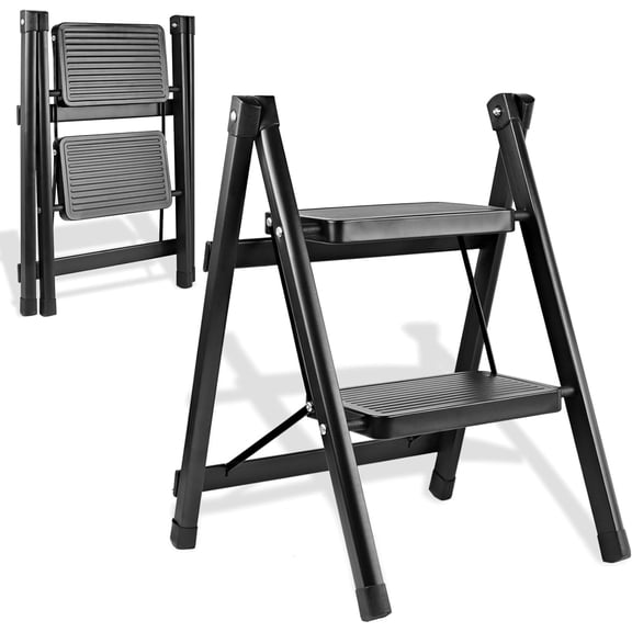 2-Step Ladder, Folding Step Stool for Kitchen/Closet/Garage, Sturdy & Lightweight Handy Ladder, 250 lbs Capacity, Anti-Slip Pedals, Compact & Portable for DIY & Everyday Use