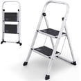 thumbnail image 1 of 2 Step Ladder Folding Step Stool with Wide Anti-Slip Pedal, Convenient Handgrip, Portable Steel Step Stool, 300 lbs Sturdy Steel Ladder for Household and Office,White, 1 of 8