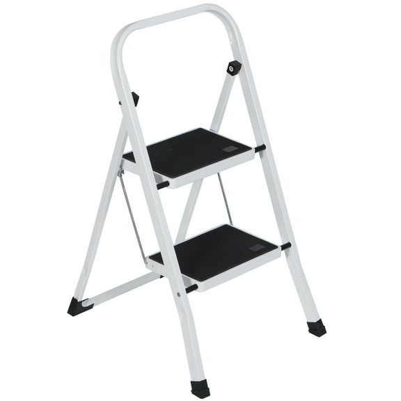 2 Step Ladder Folding Step Stool with Wide Anti-Slip Platform, Lightweight Steel Ladder,352 lbs Load Capacity, Portable Steel Step Stool for Home Kitchen Shop, White